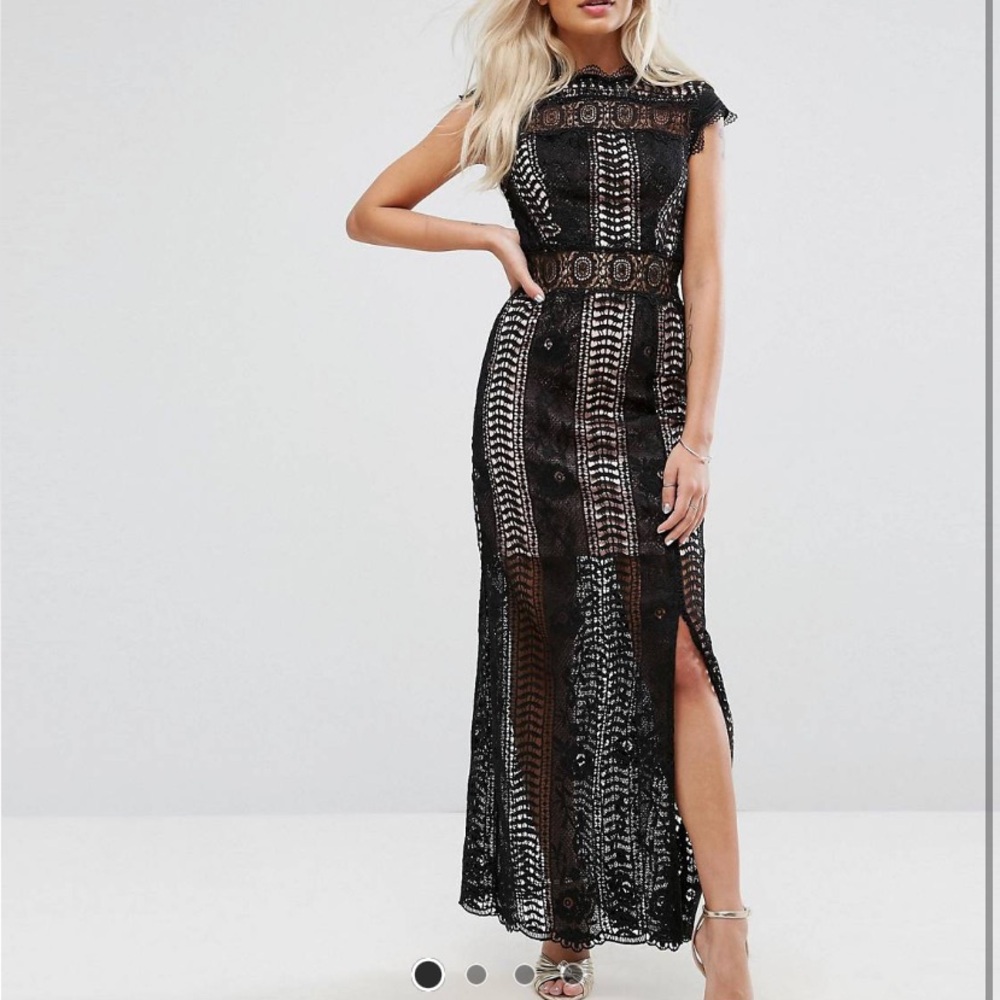 True Decadence Black Lace Crochet Maxi Dress